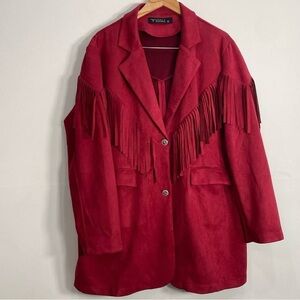Lucky & Blessed Red Fringe Suede Womens Jacket